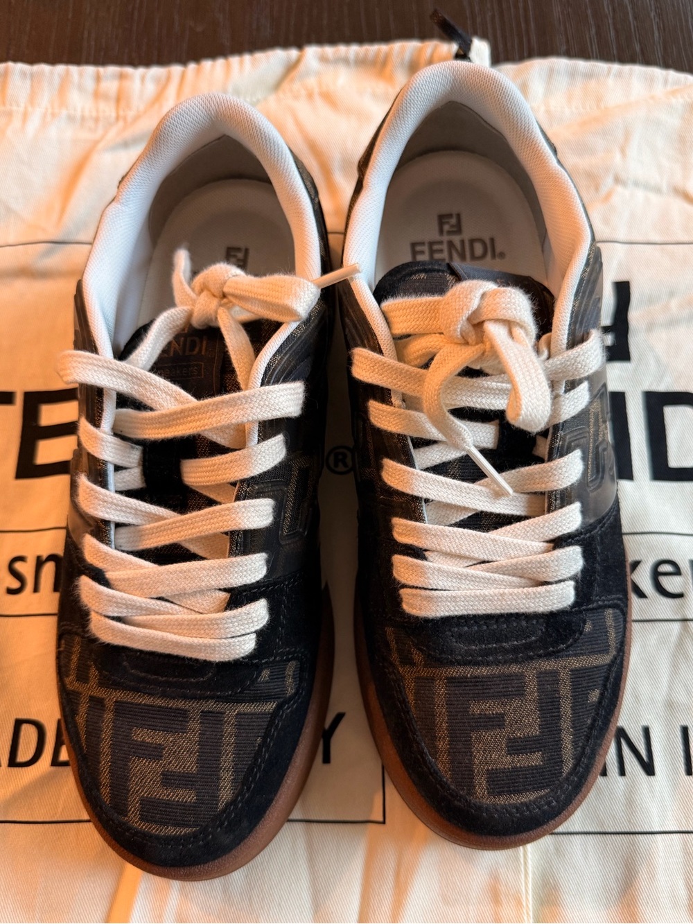 Authentic Fendi Match FF Monogram Suede Low-Top Sneakers Size 9 (Fits 8.5)